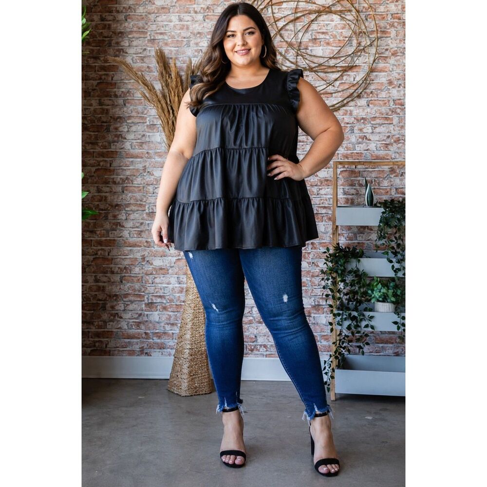NWOT Size 1X Heimish Faux Leather Tiered Top